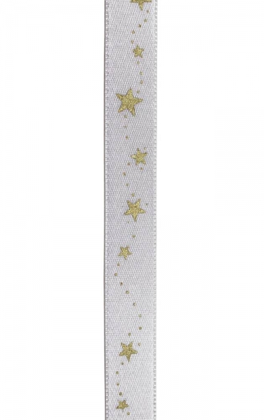 Satinband weiss, mit Sternen, Breite 15 mm, 20m